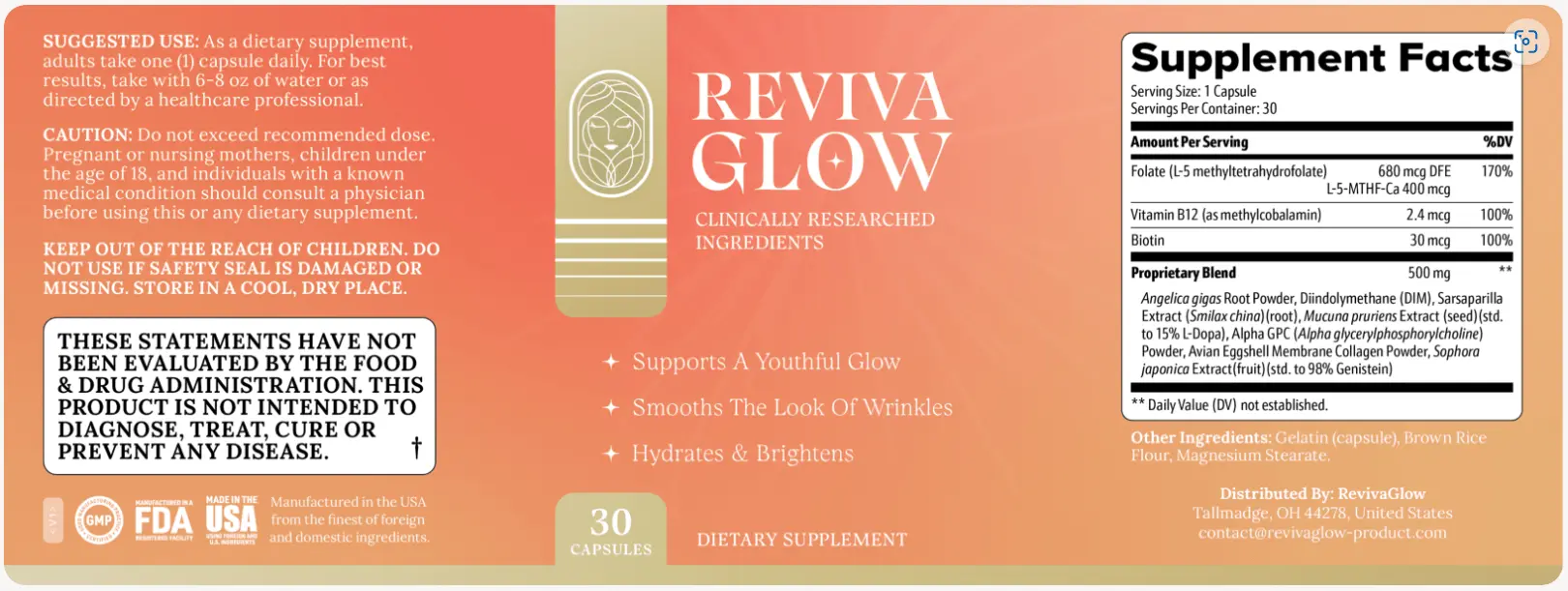 revivaglow supplement facts